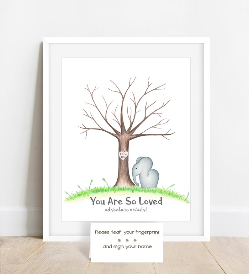 INSTANT DOWNLOAD elephant baby shower, Thumbprint tree guest book, baby shower tree, elephant nursery decor, zoo animal baby shower image 3