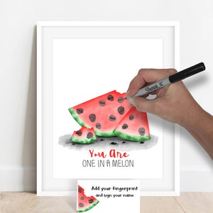 INSTANT DOWNLOAD one in a melon baby shower fingerprint watermelon, thumbprint poster, watermelon party, Teacher Gift, summer birthday party image 4