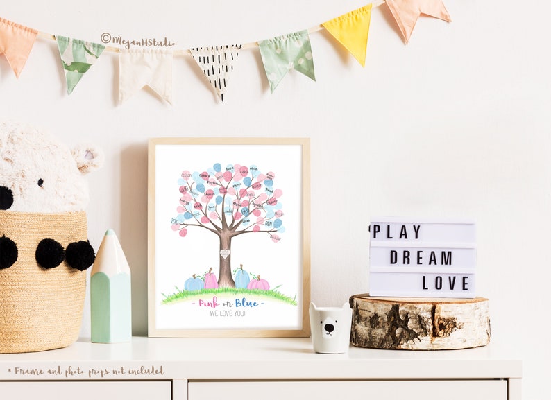 Little pumpkin gender reveal fingerprint tree, what will our little pumpkin be, fall gender reveal idea, guess the gender thumbprint picture image 6