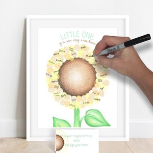 INSTANT DOWNLOAD thumb print Sunflowerguestbook alternative, sunflower baby shower, summer baby shower, you are my sunshine baby shower image 5