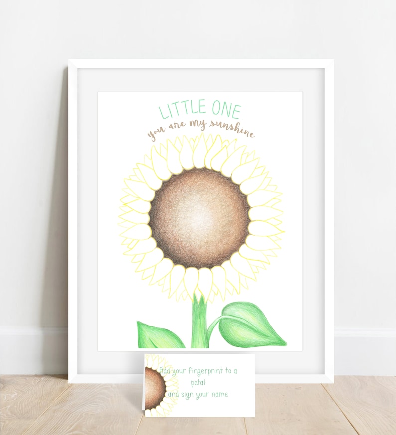 INSTANT DOWNLOAD thumb print Sunflowerguestbook alternative, sunflower baby shower, summer baby shower, you are my sunshine baby shower image 3