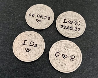 Customisable Silver Sixpence for Wedding | Bridal Shower Gift  | Vintage Wedding Sixpence | Something Old | Memorial Token | Pocket Hug Gift