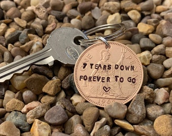 7 Years Down Forever To Go Copper 7th Wedding Anniversary Penny Keyring | Copper Gift for Seventh | Gift for Husband | Unusual Wedding Gift