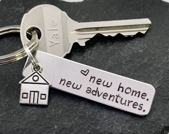 New Home New Adventures Keychain Housewarming Gift New Home Gift House Keys Keyring Moving In Together First Home Funny Housewarming