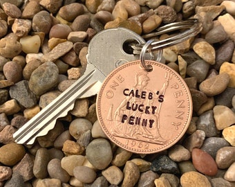 Lucky Penny Keyring | Pre-Decimal Currency Coin | One Pence Keychain | Good Luck Token | New Job | Exams | Moving Gift | Personalised Coin