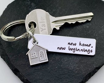 New Home New Beginnings Keychain Housewarming Gift New Home Gift House Keys Keyring Moving In Together First Home Motivational Housewarming