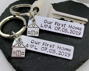 Our First Home Keychains Set of 2 - Housewarming Gift - New Home Gift - House Keys Keyring - Moving In - First Home Gift - Couples Keychains