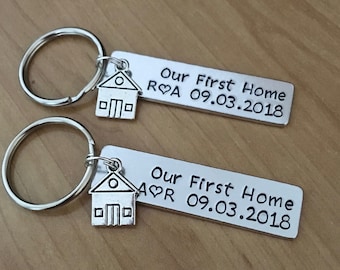 Our First Home Keychains Set of 2 - Housewarming Gift - New Home Gift - House Keys Keyring - Moving In - First Home Gift - Couples Keychains