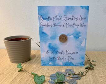 Lucky Sixpence Wedding Card | Gift for the Bride | Something Old Something New | Something Borrowed Something Blue | Choose your Date