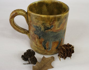 Rustic Gray Moose Ceramic Coffee Mug,Handmade Stoneware Pottery Mug