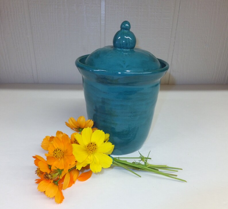 Teal Kitchen Canister Handmade Turquoise Pottery Jar Etsy