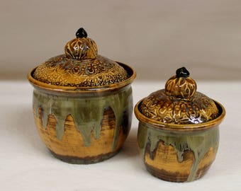 Golden Lace Coffee and Sugar Ceramic Coffee Station Set, Handmade Stoneware Pottery