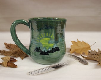 Mountain Sunrise Ceramic Coffee Mug, Handmade Stoneware Pottery