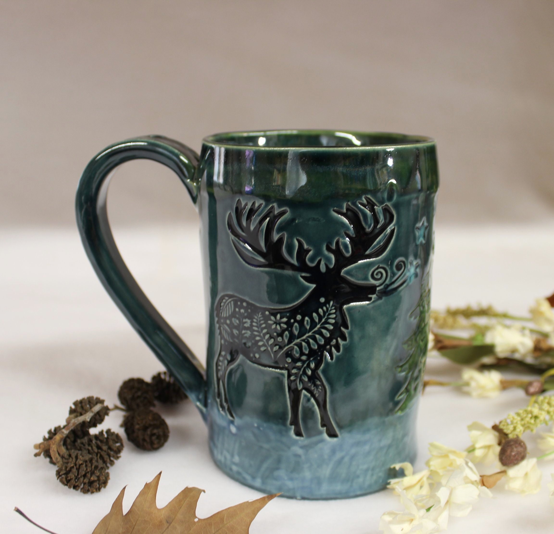 Winter Scandinavian Forest Deer Extra Large Ceramic Coffee Mug, Handmade  Stoneware Pottery - Etsy