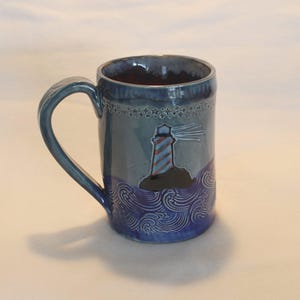 Lighthouse Under the Stars Extra Large Ceramic Coffee Mug, Stoneware Pottery