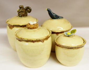 Canister Set with Brown Squirrel, Blue Bird, Nest ,and Flower