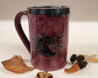 Celtic Viking Dragon Extra Large Coffee Mug, Handmade Stoneware Norse Pottery