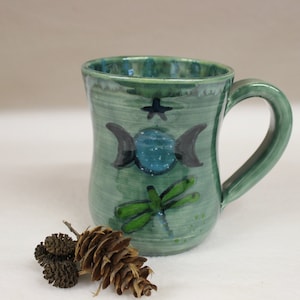 Magic Dragonfly with Moon Phases Coffee Mug, Handmade Stoneware Pottery Tea Mug