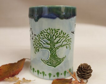 Ancient Celtic Tree of Life Ceramic Coffee Mug, Handmade Stoneware Mug
