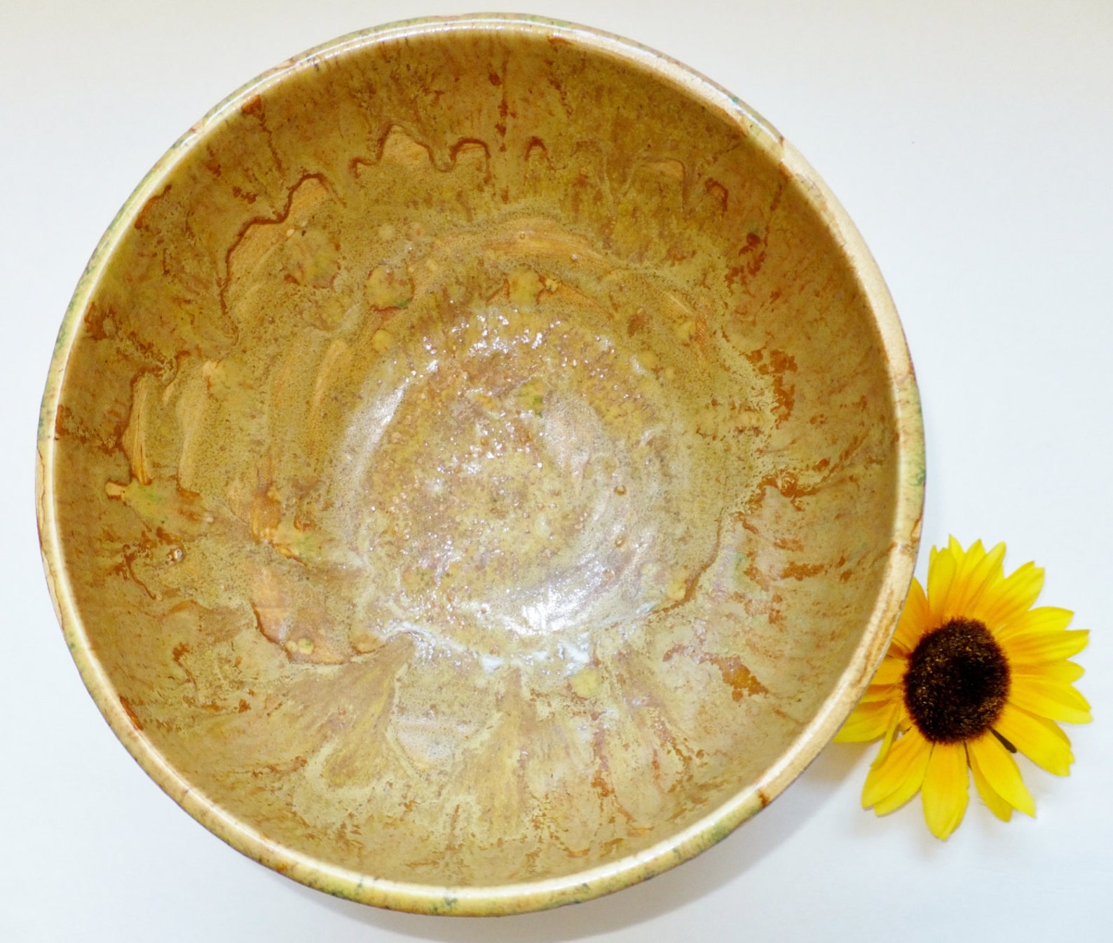 Large Rustic Ocher Ceramic Pottery Salad Bowl Etsy