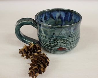 Camping Under the Starry Skies Mountain Coffee Cup, Handmade Stoneware Outdoors Mug