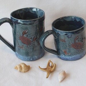 Frothy Ocean Waves Crabs Ceramic Coffee Mug, Handmade Stoneware Pottery