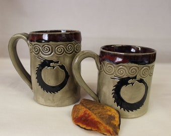 Ouroboros Celtic Dragon Mug, Handmade Ceramic Stoneware