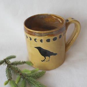 Black Ravens Under Moon Phases Large Coffee Mug, Handmade Stoneware Pottery Mug