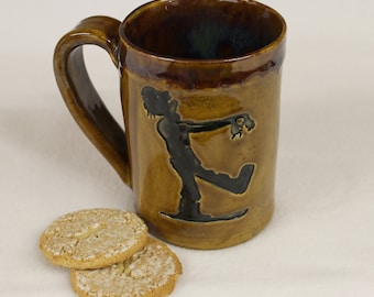 Extra Large Zombie Reality Defense Ceramic Mug, Handmade Stoneware Pottery
