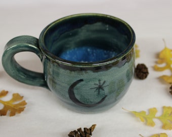Twilight Crescent Moon Coffee Mug, Celestial Stoneware Mug