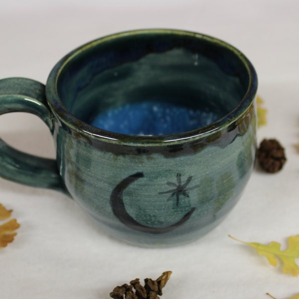 Twilight Crescent Moon Coffee Mug, Celestial Stoneware Mug