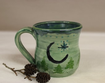 Early Night in the Forest Ceramic Coffee Mug, Celestial Stoneware Mug