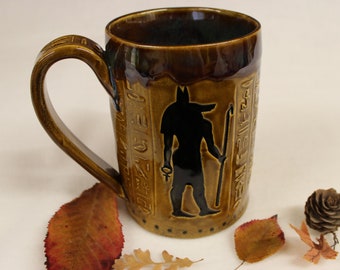 Egyptian God Anubis Ceramic Coffee Mug, Extra Large Handmade Stoneware Mug