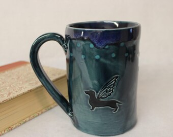 Dachshund Songs Extra Large Ceramic Stoneware Coffee Mug, Handmade Stoneware Pottery