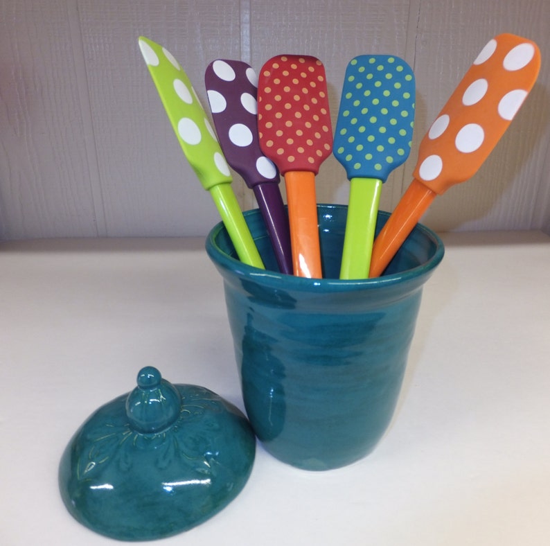 Teal Kitchen Canister Handmade Turquoise Pottery Jar Etsy