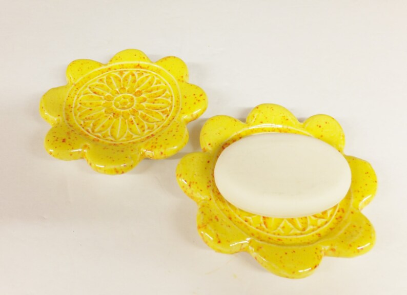 Yellow Sunflower Side Dish Soap Holder Spoon Rest