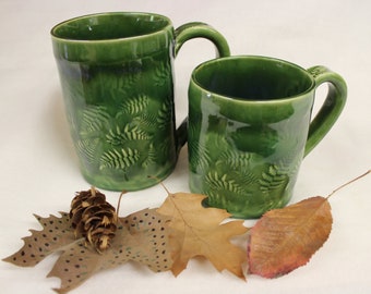 Fern Forest Ceramic Mug, Extra Large Stoneware Coffee Mug