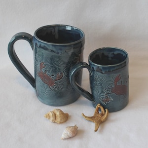 Ocean Crab Ceramic Coffee Mug, Handmade Stoneware Pottery