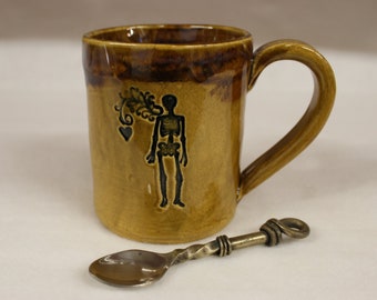 Words of Love Skeleton Ceramic Coffee Mug,Handmade Stoneware