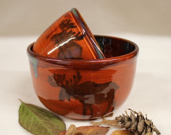 Rustic Copper Moose Bowl Set, Handmade Ceramic Pottery Mixing Bowls