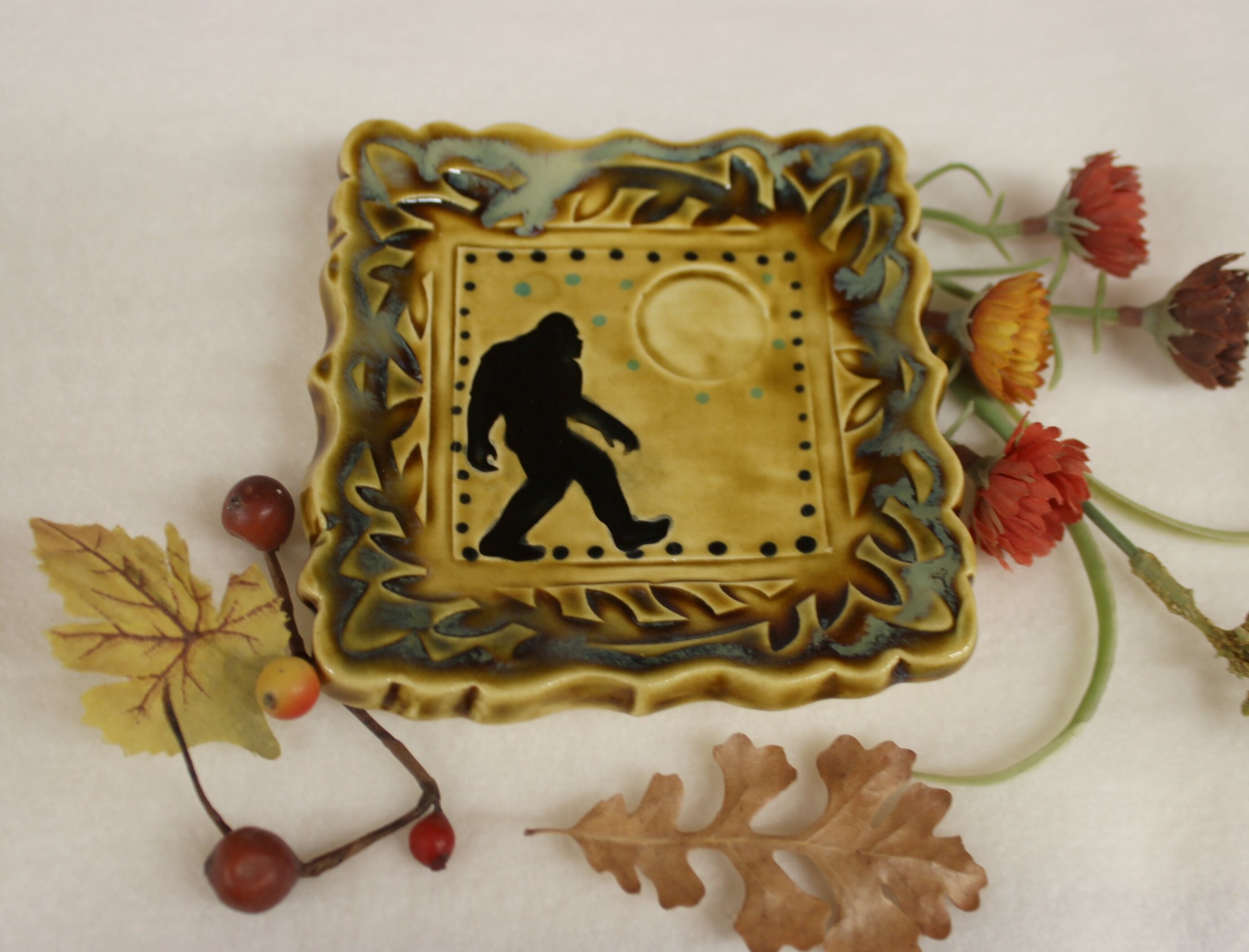 Big Foot Under the Moon and Stars Ceramic Spoon Rest