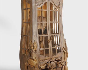 Octopus Armoire Hand Carved Cabinet, Nautical Ocean Furniture, Sea Life Wooden Storage, Poseidon Decor