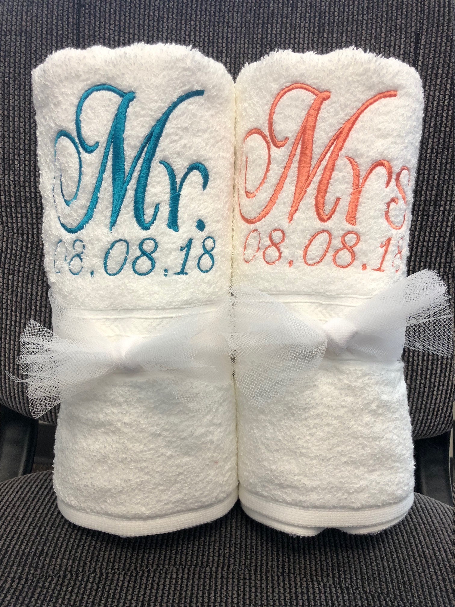Mr & Mrs Towels 2 with custom Wedding / Anniversary date. Etsy
