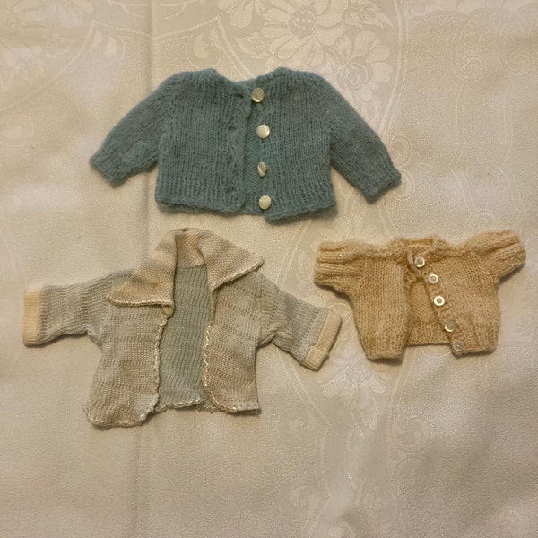 Vintage Doll Sweaters, 1950s, Lot of 4. Wool, Silk, Cotton, Acrylic