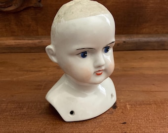 Vintage German Porcelain China Doll Head by Hertwig and Company
