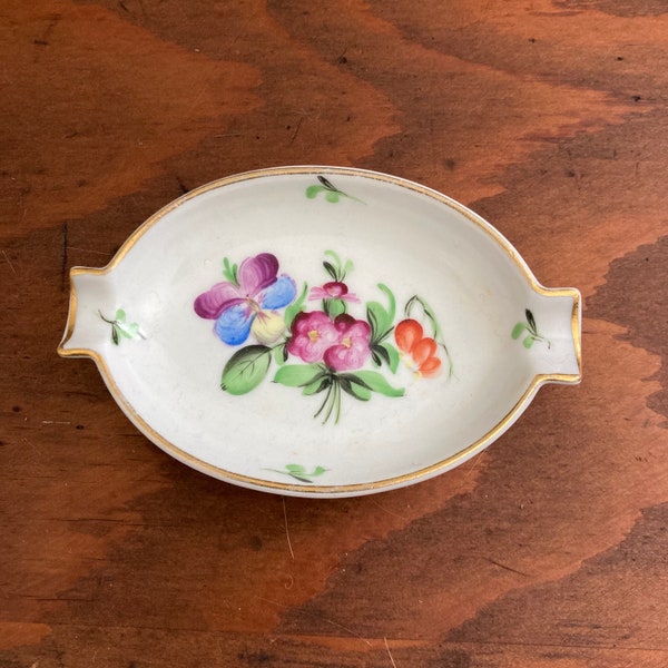 Antique Herend Dish or Ashtray. Hand Painted Floral. Pansies, Hungarian Porcelain