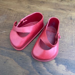 Red Rubber Vintage Doll Shoes, 1950s Cinderella Size 4. Approx 3&quot; x 1.5&quot;