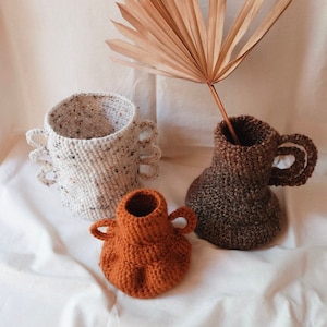 Crochet Vases with Handles / 3 Different Styles / Handmade Décor / Boho Style / Minimalist / Spring Decor
