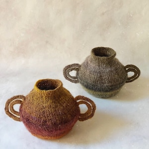 Crochet Sunrise Vessel with Handles / Vase / Boho Fall Decor / Handmade