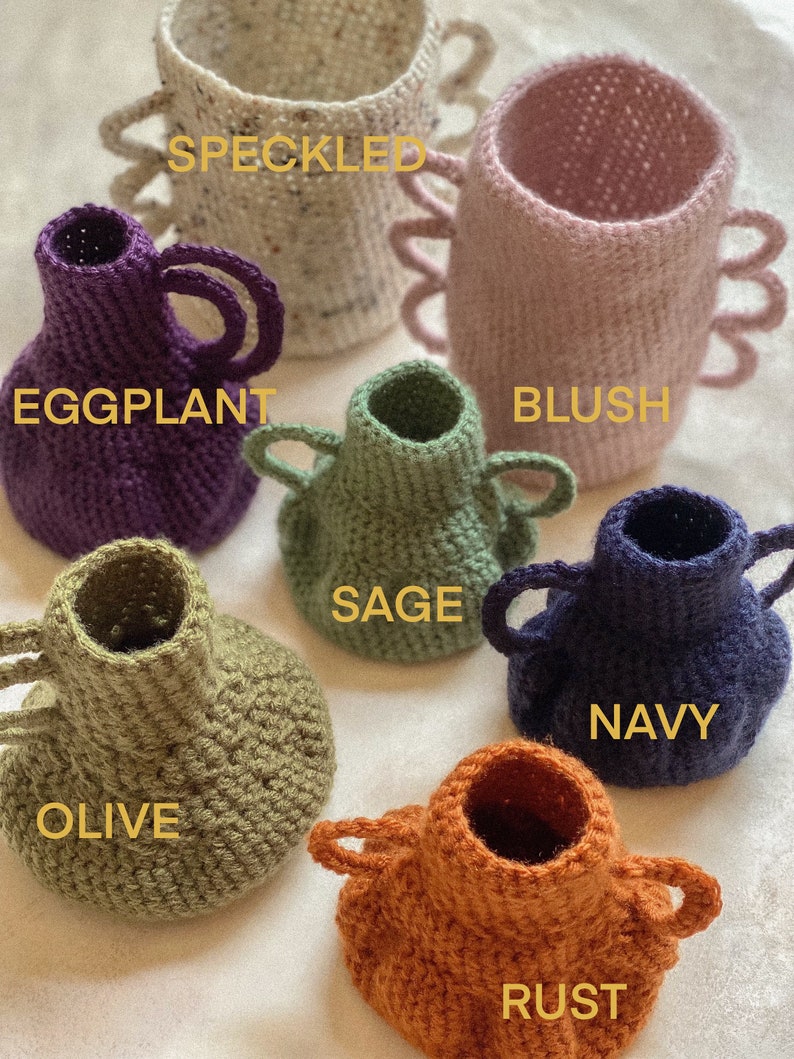 Crochet Vases with Handles / 3 Different Styles / Handmade Décor / Boho Style / Minimalist / Spring Decor Sage Bud Vase